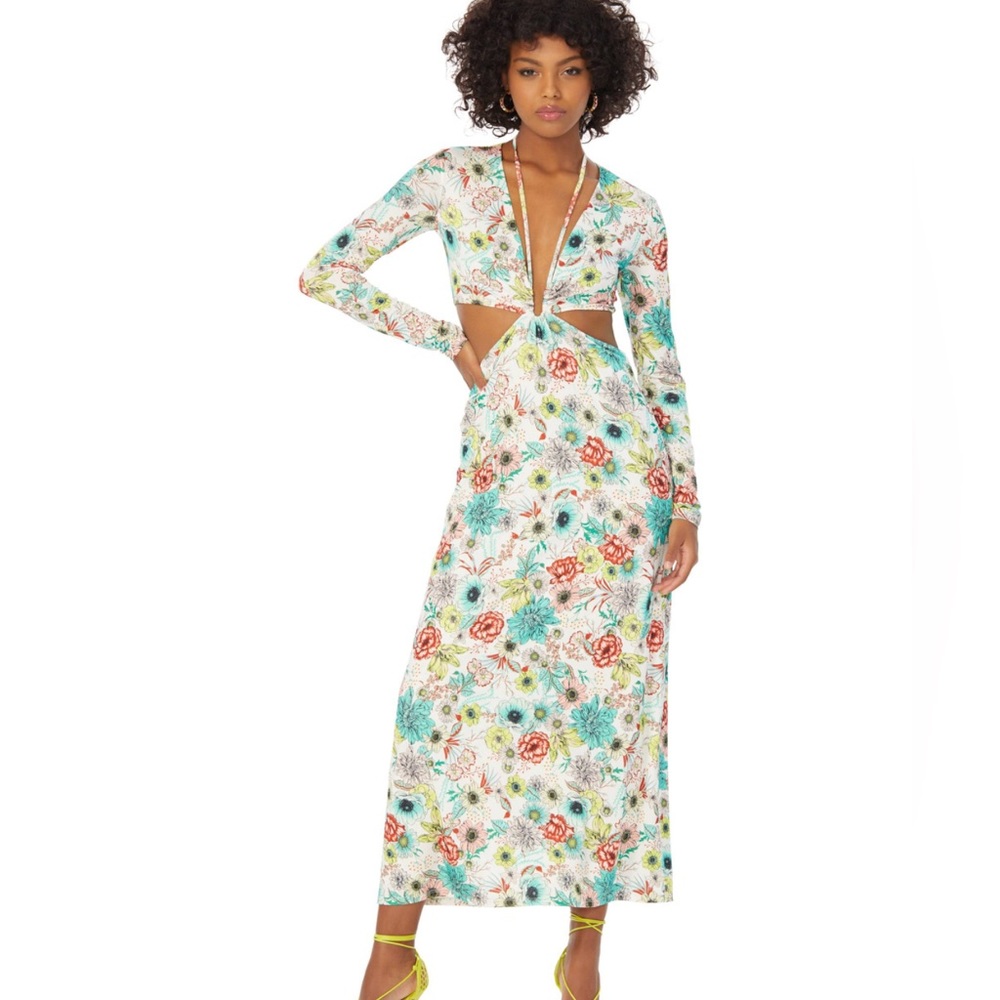 AFRM-Monique Teal Garden Midi Dress Cut-Out Details Sz 3x